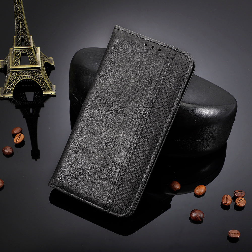 Wallet Stand Vintage Style Phone Case Magnetic Closure Leather Cover for Oppo F19/A74 4G