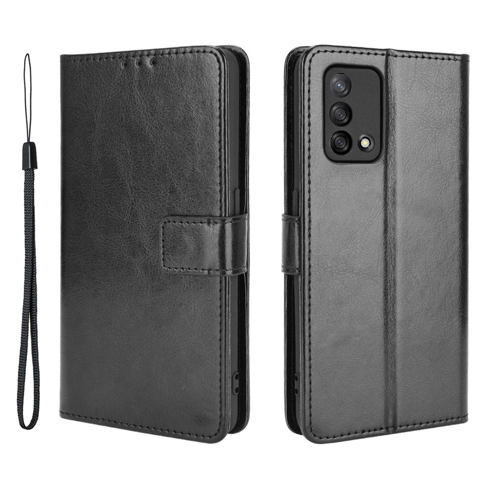 Wallet Design Crazy Horse Skin Leather Stand Shell with Strap for Oppo A74 4G/F19