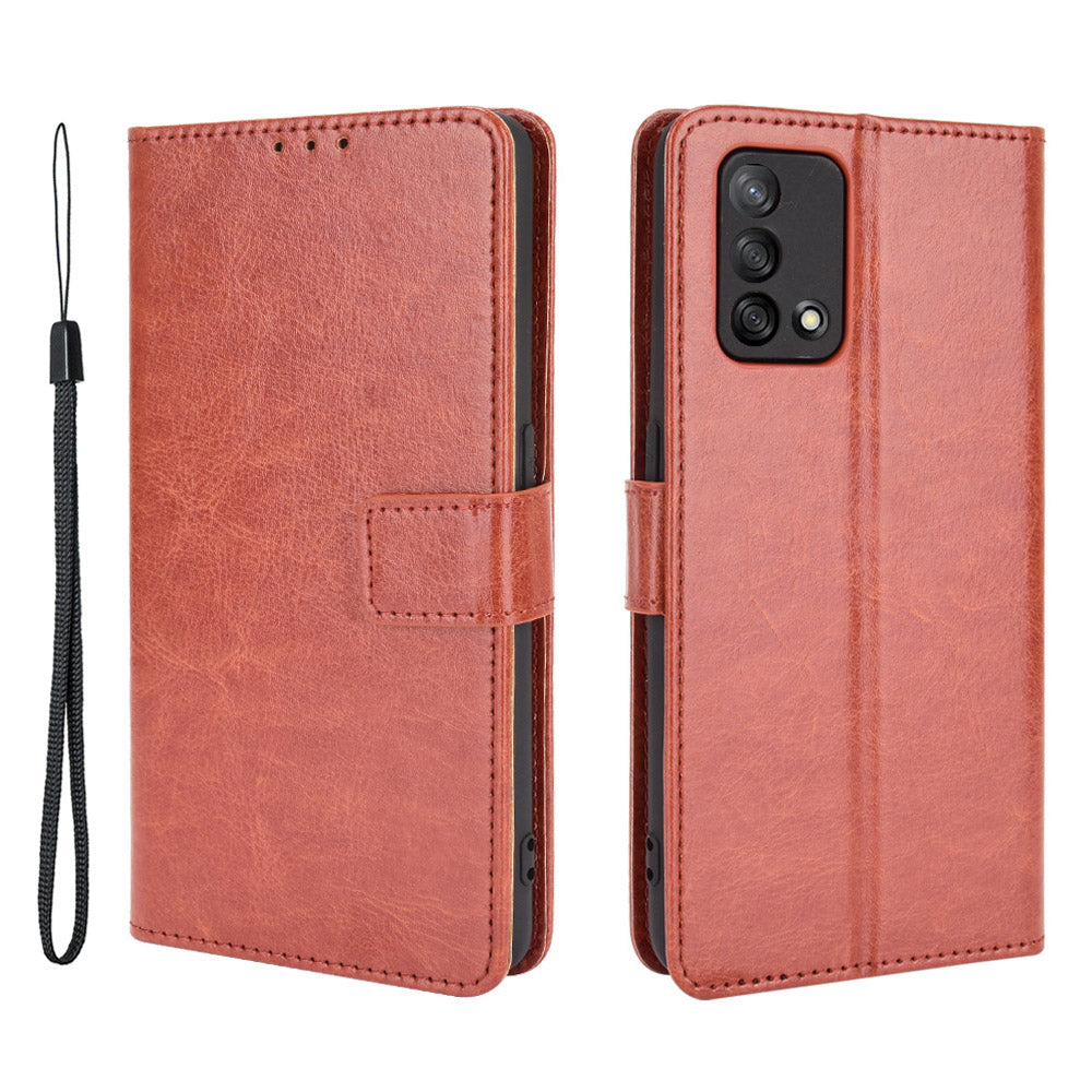 Wallet Design Crazy Horse Skin Leather Stand Shell with Strap for Oppo A74 4G/F19