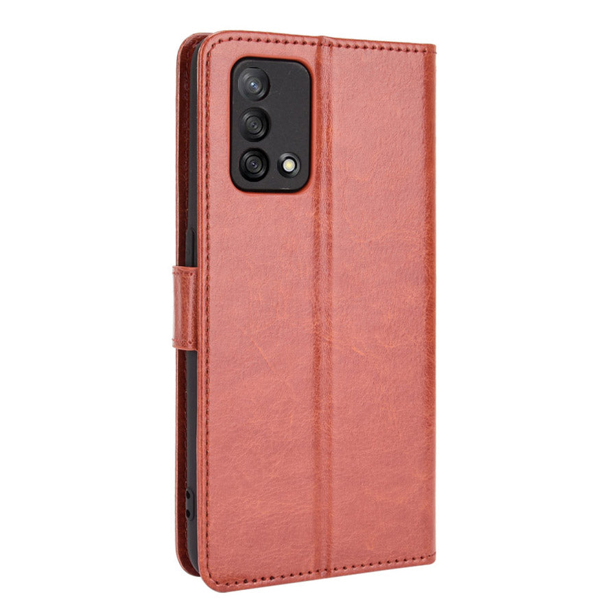 Wallet Design Crazy Horse Skin Leather Stand Shell with Strap for Oppo A74 4G/F19