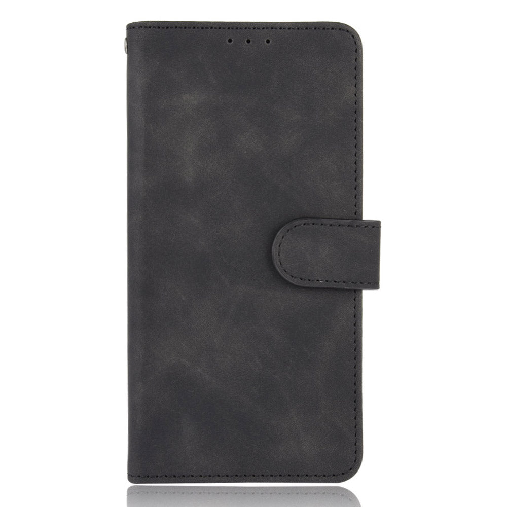 Skin-touch Feeling Leather Wallet Stand Flip Case Protective Phone Shell Cover for Oppo F19/A74 4G