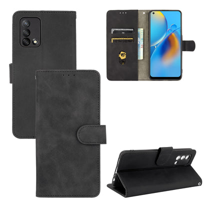 Skin-touch Feeling Leather Wallet Stand Flip Case Protective Phone Shell Cover for Oppo F19/A74 4G