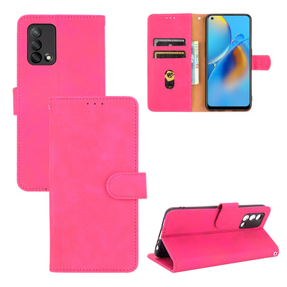 Skin-touch Feeling Leather Wallet Stand Flip Case Protective Phone Shell Cover for Oppo F19/A74 4G