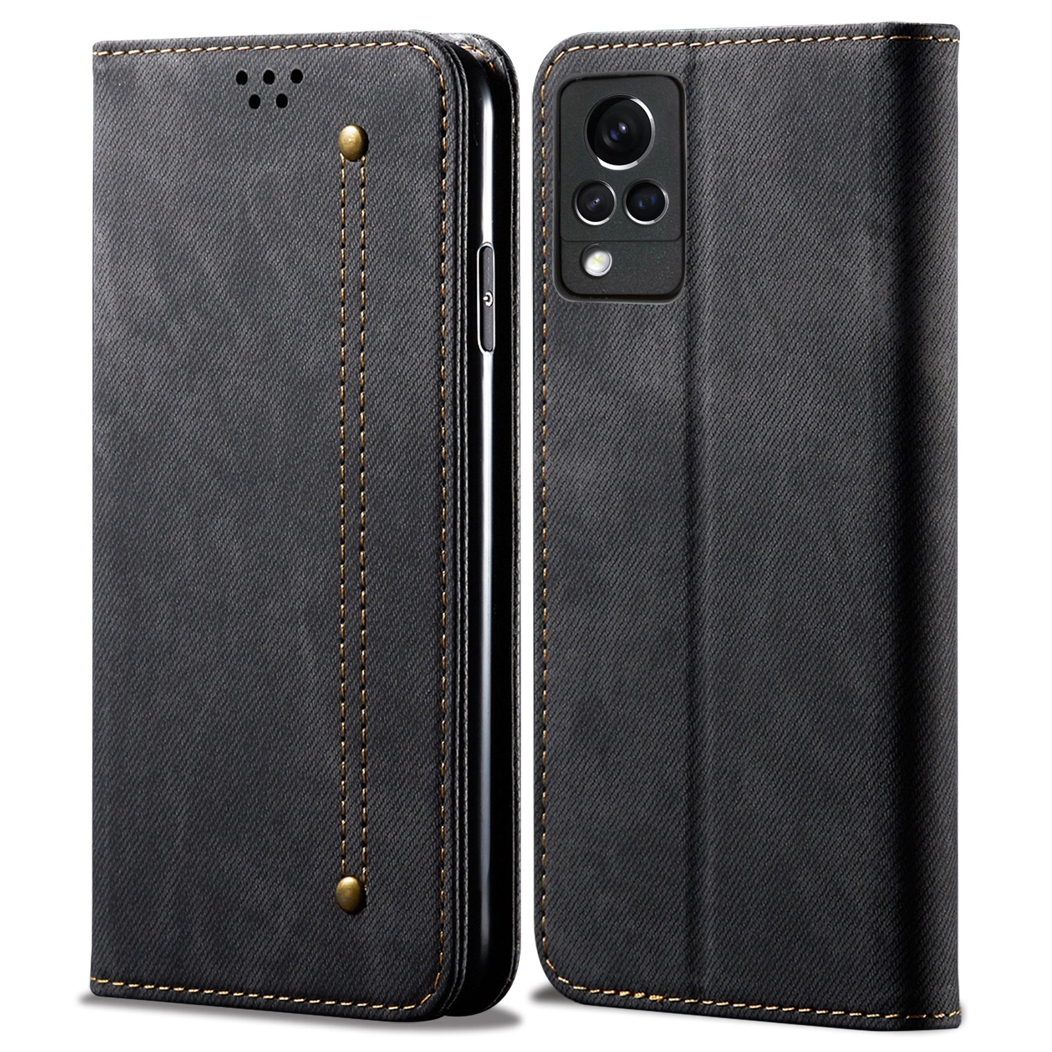 Full Protection Jeans Cloth Texture Leather Wallet Case with Stand for Oppo vivo V21 4G/5G