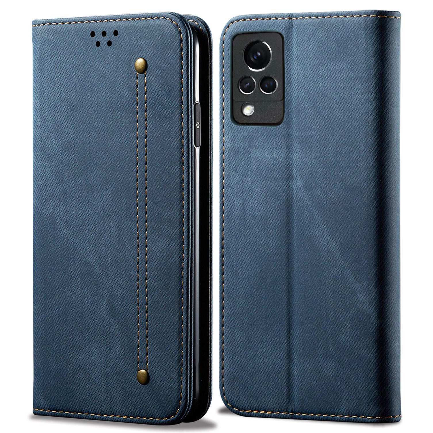 Full Protection Jeans Cloth Texture Leather Wallet Case with Stand for Oppo vivo V21 4G/5G