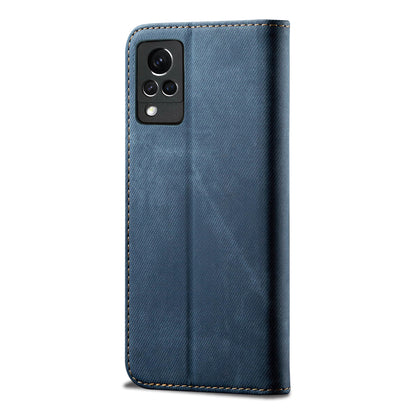 Full Protection Jeans Cloth Texture Leather Wallet Case with Stand for Oppo vivo V21 4G/5G