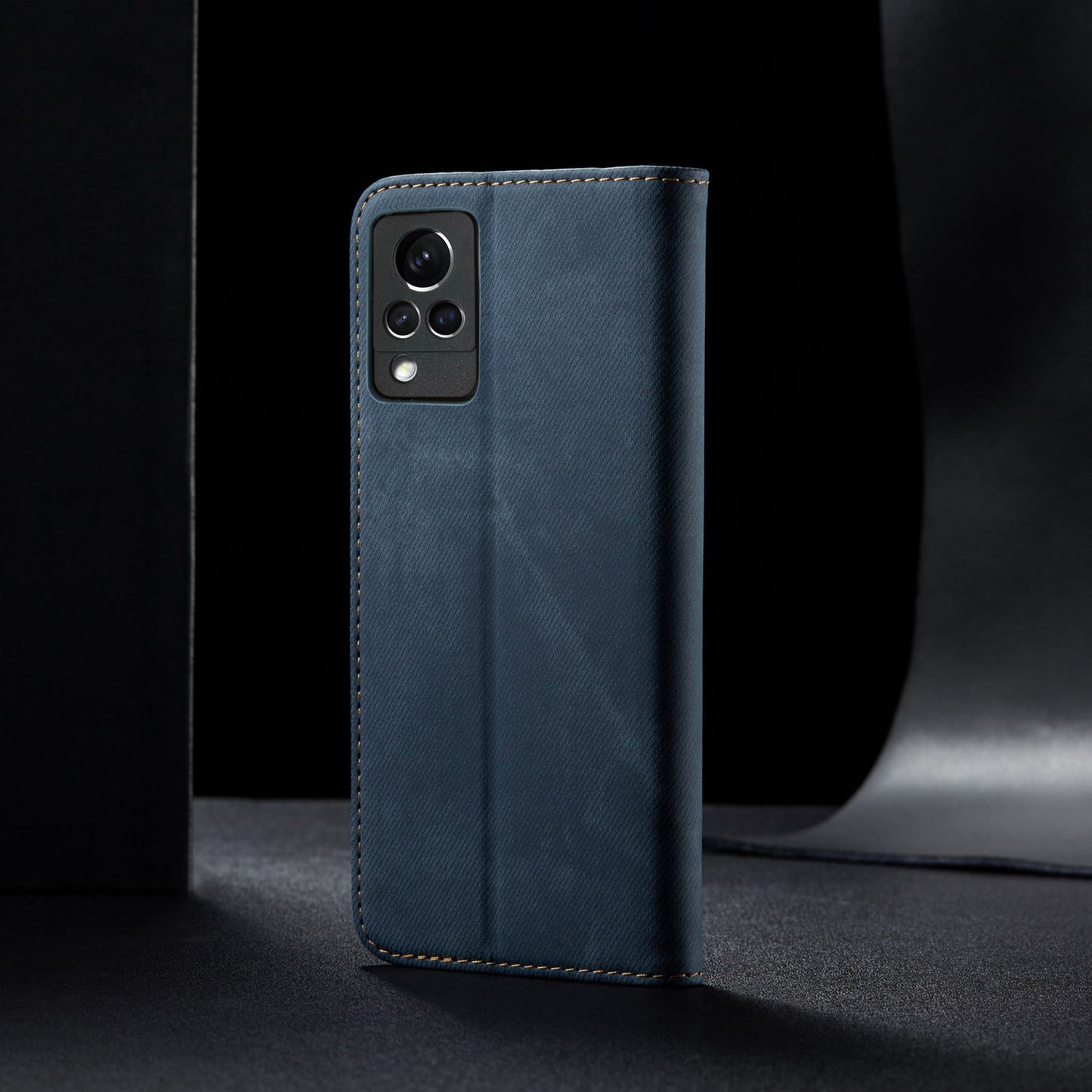 Full Protection Jeans Cloth Texture Leather Wallet Case with Stand for Oppo vivo V21 4G/5G