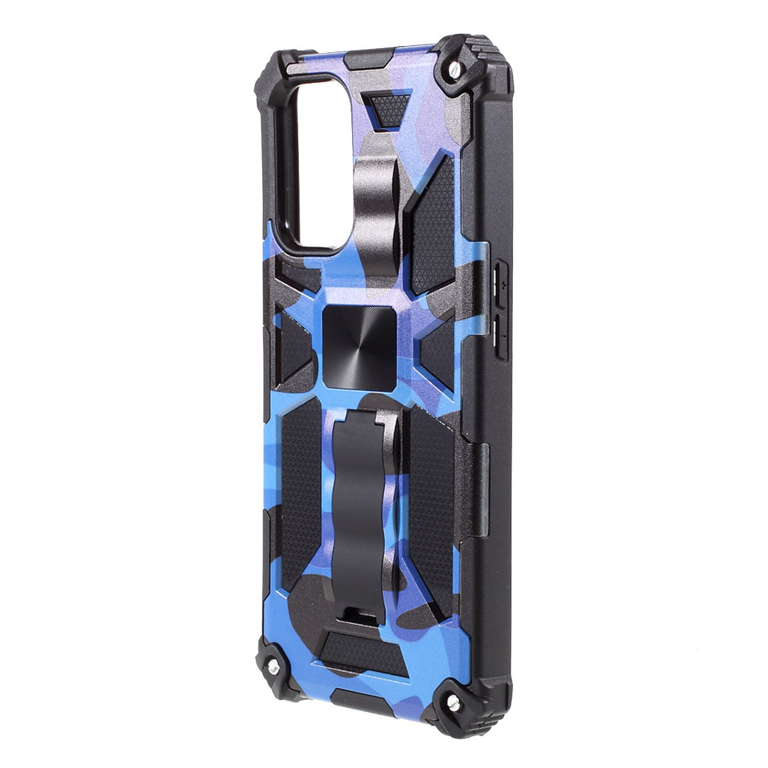 Camouflage Pattern Kickstand Design Detachable Drop-proof Phone Case Cover with Magnetic Sheet for Oppo A74 5G/A93 5G/OnePlus Nord N200 5G