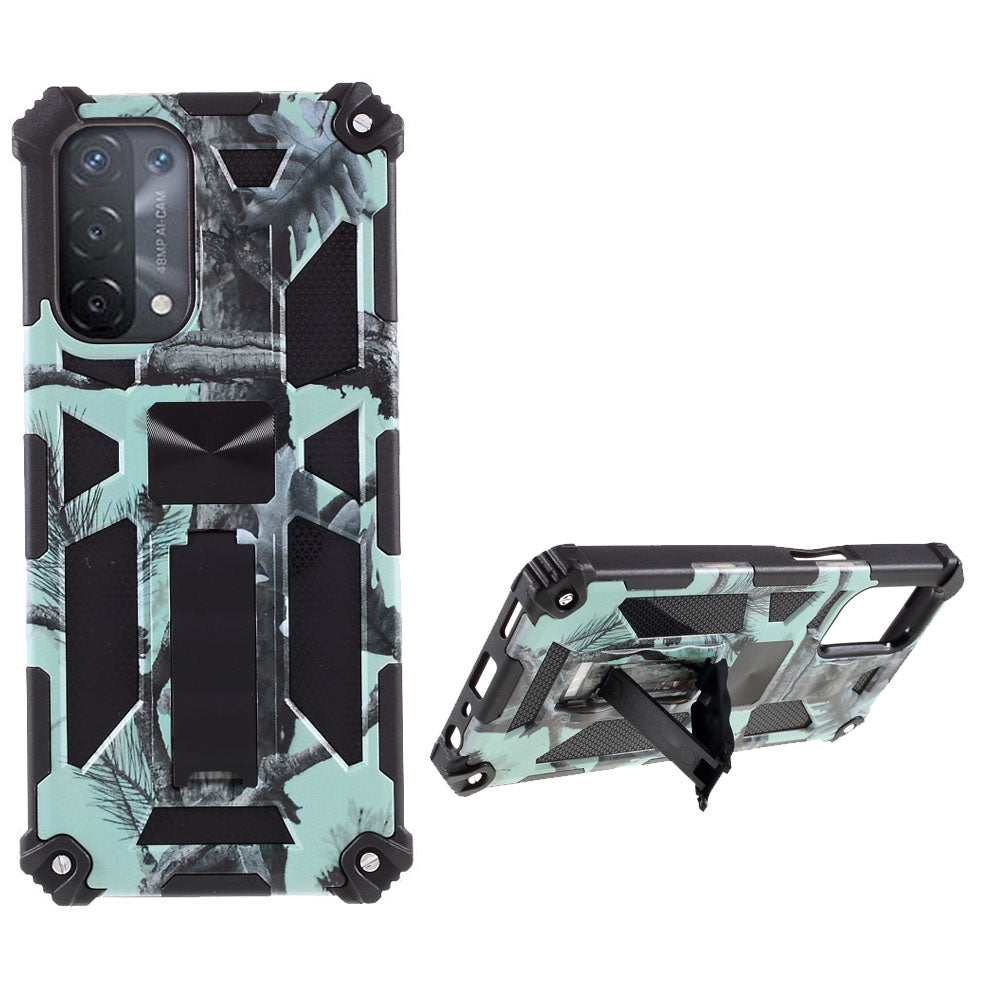 Camouflage Pattern Kickstand Design Detachable Drop-proof Phone Case Cover with Magnetic Sheet for Oppo A74 5G/A93 5G/OnePlus Nord N200 5G