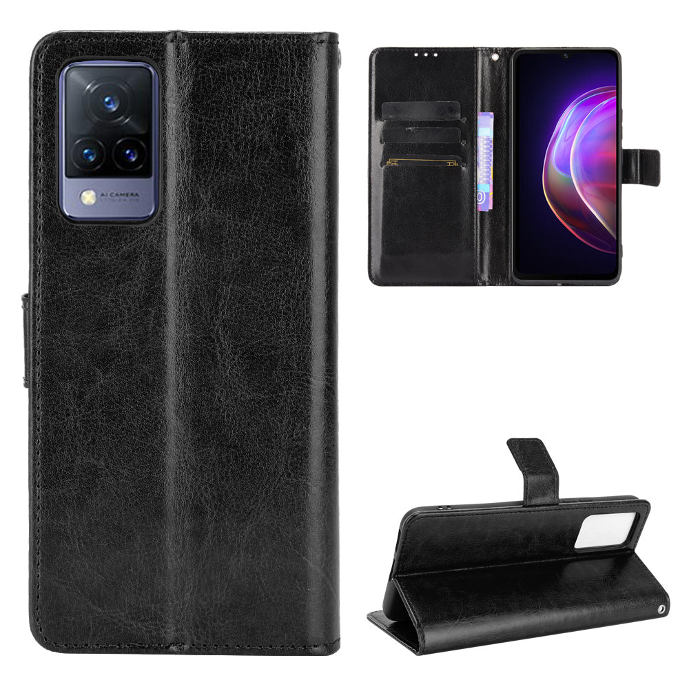 Crazy Horse Texture Leather Case for vivo V21 5G / 4G Protective Wallet Stand Casing