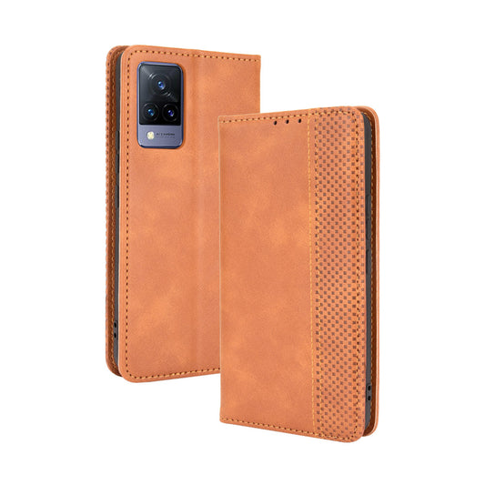 Vintage Style Magnetic Auto-absorbed Full-Protection Wallet Stand Leather Phone Shell Case for vivo V21 4G/5G