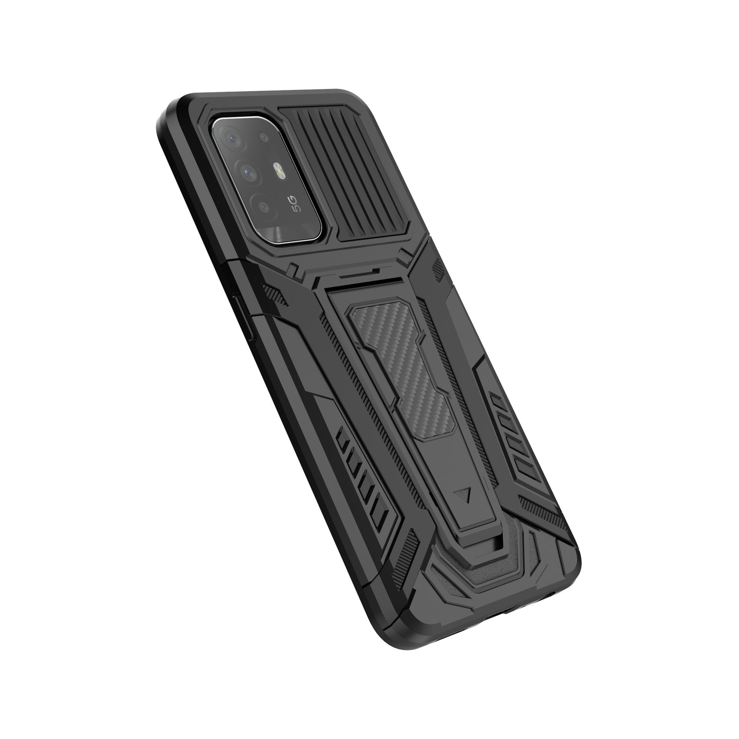 Kickstand Design Car Style Well-Protected PC + TPU Hybrid Cover Case for Oppo F19 Pro+ 5G/Reno5 Z/A94 5G