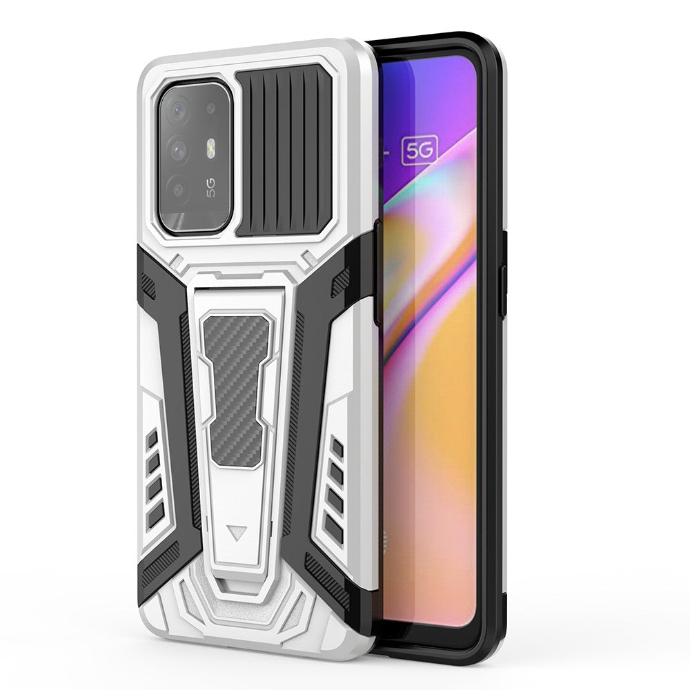 Kickstand Design Car Style Well-Protected PC + TPU Hybrid Cover Case for Oppo F19 Pro+ 5G/Reno5 Z/A94 5G