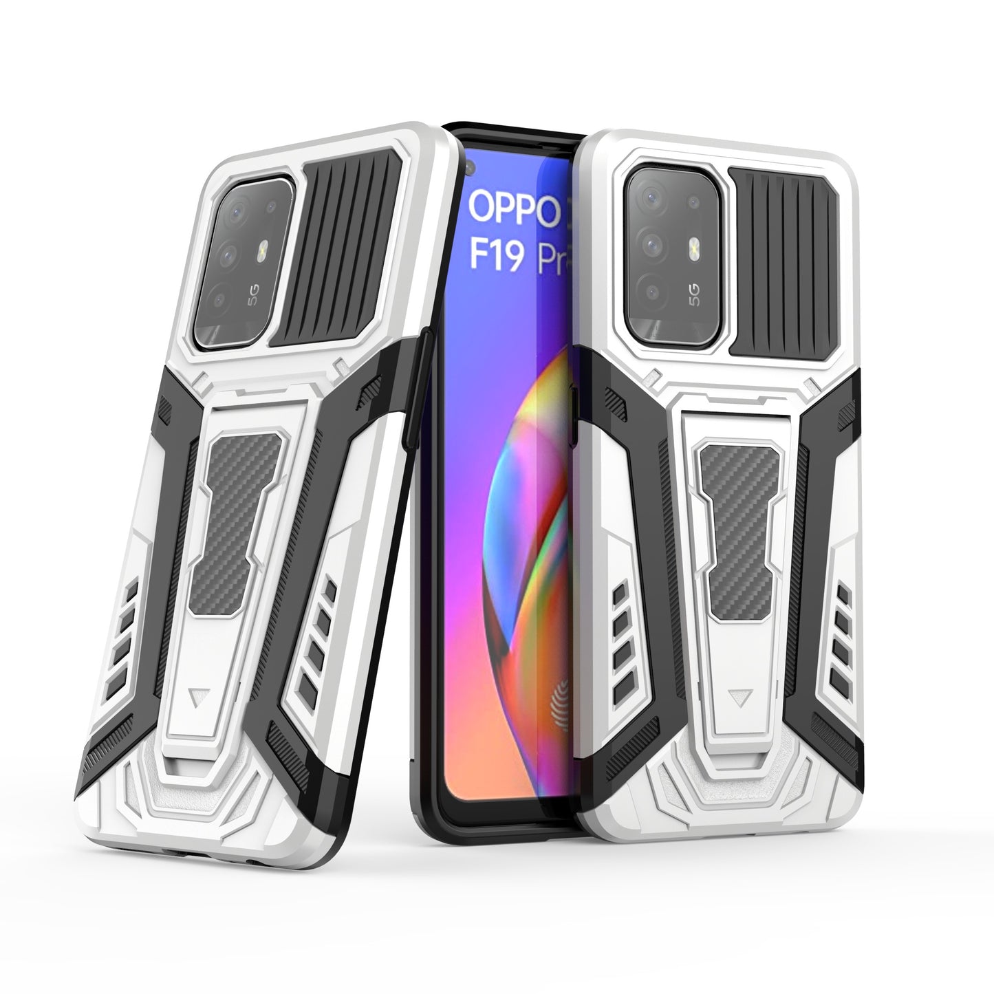 Kickstand Design Car Style Well-Protected PC + TPU Hybrid Cover Case for Oppo F19 Pro+ 5G/Reno5 Z/A94 5G