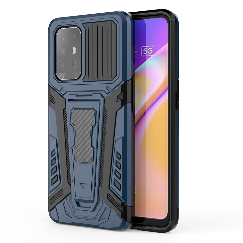 Kickstand Design Car Style Well-Protected PC + TPU Hybrid Cover Case for Oppo F19 Pro+ 5G/Reno5 Z/A94 5G