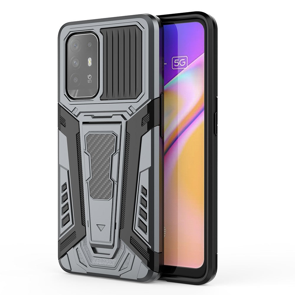 Kickstand Design Car Style Well-Protected PC + TPU Hybrid Cover Case for Oppo F19 Pro+ 5G/Reno5 Z/A94 5G