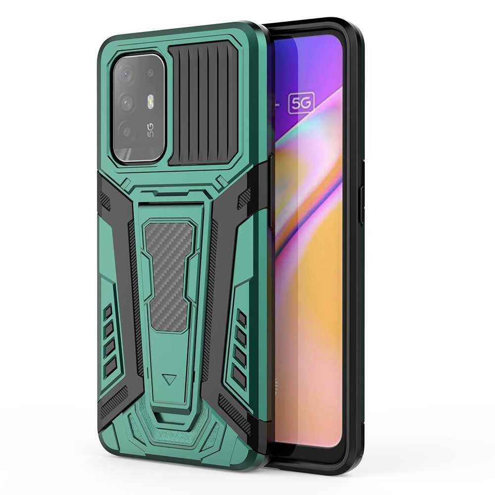 Kickstand Design Car Style Well-Protected PC + TPU Hybrid Cover Case for Oppo F19 Pro+ 5G/Reno5 Z/A94 5G