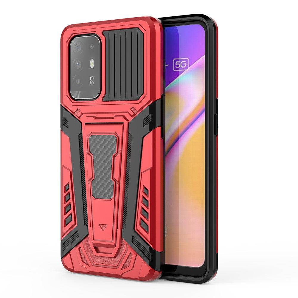 Kickstand Design Car Style Well-Protected PC + TPU Hybrid Cover Case for Oppo F19 Pro+ 5G/Reno5 Z/A94 5G