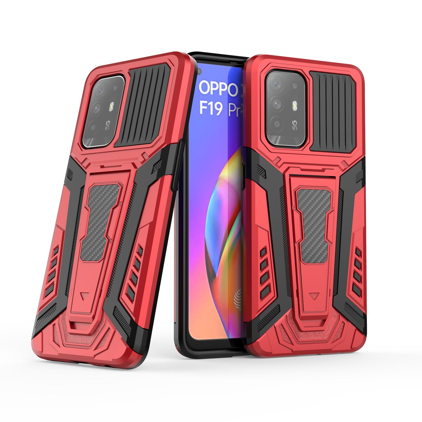 Kickstand Design Car Style Well-Protected PC + TPU Hybrid Cover Case for Oppo F19 Pro+ 5G/Reno5 Z/A94 5G