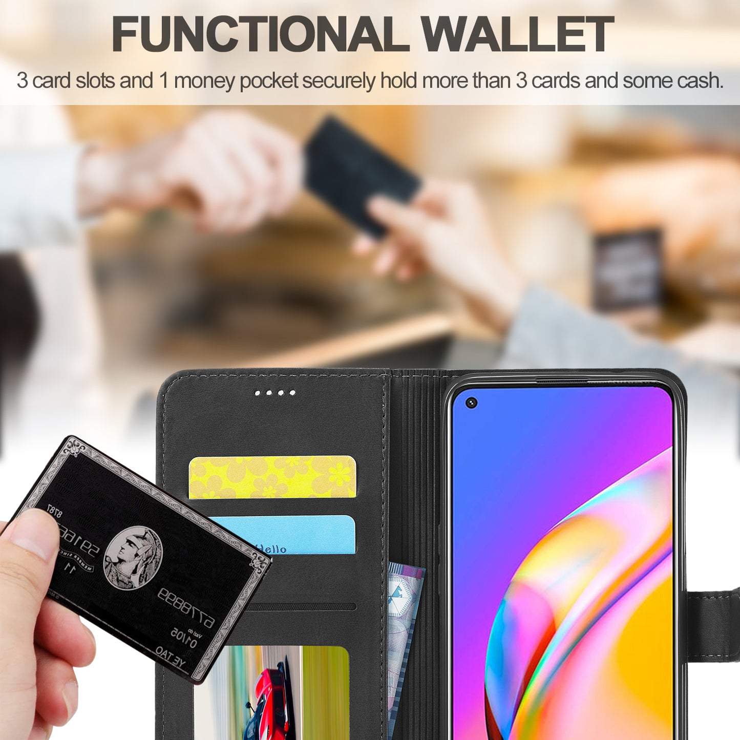 LC.IMEEKE Full Protection Wallet Design Leather Phone Protector Stand Shell for Oppo F19 Pro/A94/Reno5 F