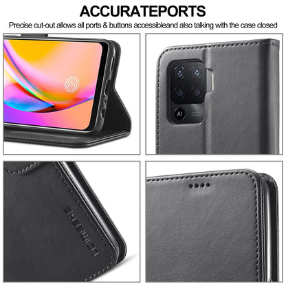 LC.IMEEKE Full Protection Wallet Design Leather Phone Protector Stand Shell for Oppo F19 Pro/A94/Reno5 F