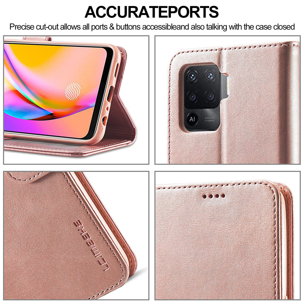 LC.IMEEKE Full Protection Wallet Design Leather Phone Protector Stand Shell for Oppo F19 Pro/A94/Reno5 F