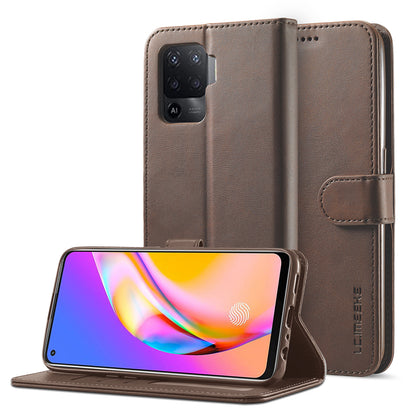 LC.IMEEKE Full Protection Wallet Design Leather Phone Protector Stand Shell for Oppo F19 Pro/A94/Reno5 F