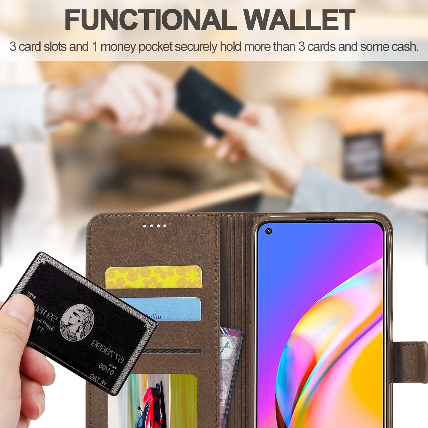 LC.IMEEKE Full Protection Wallet Design Leather Phone Protector Stand Shell for Oppo F19 Pro/A94/Reno5 F