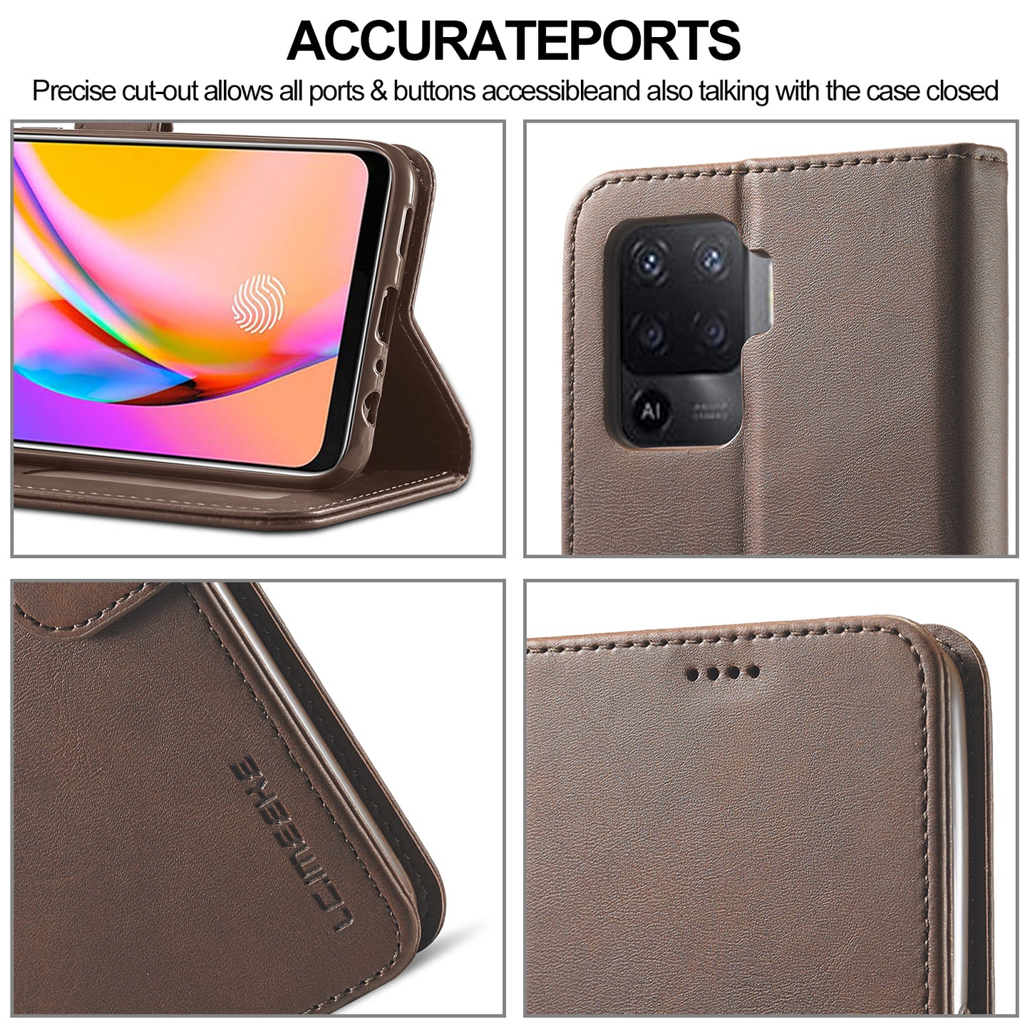 LC.IMEEKE Full Protection Wallet Design Leather Phone Protector Stand Shell for Oppo F19 Pro/A94/Reno5 F