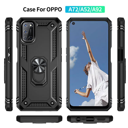 Anti-Fall Phone Hybrid PC + TPU + Metal Phone Case with Finger Ring Kickstand for Oppo A72 / A52 / A92