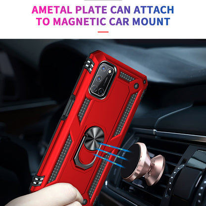 Anti-Fall Phone Hybrid PC + TPU + Metal Phone Case with Finger Ring Kickstand for Oppo A72 / A52 / A92