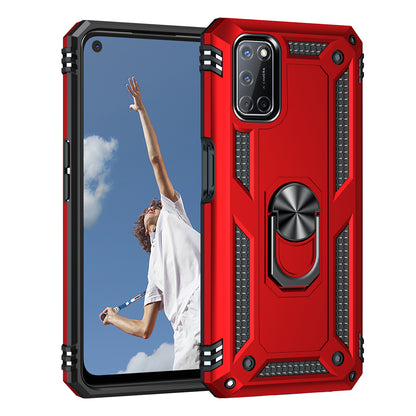 Anti-Fall Phone Hybrid PC + TPU + Metal Phone Case with Finger Ring Kickstand for Oppo A72 / A52 / A92