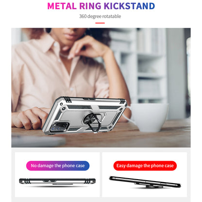 Anti-Fall Phone Hybrid PC + TPU + Metal Phone Case with Finger Ring Kickstand for Oppo A72 / A52 / A92