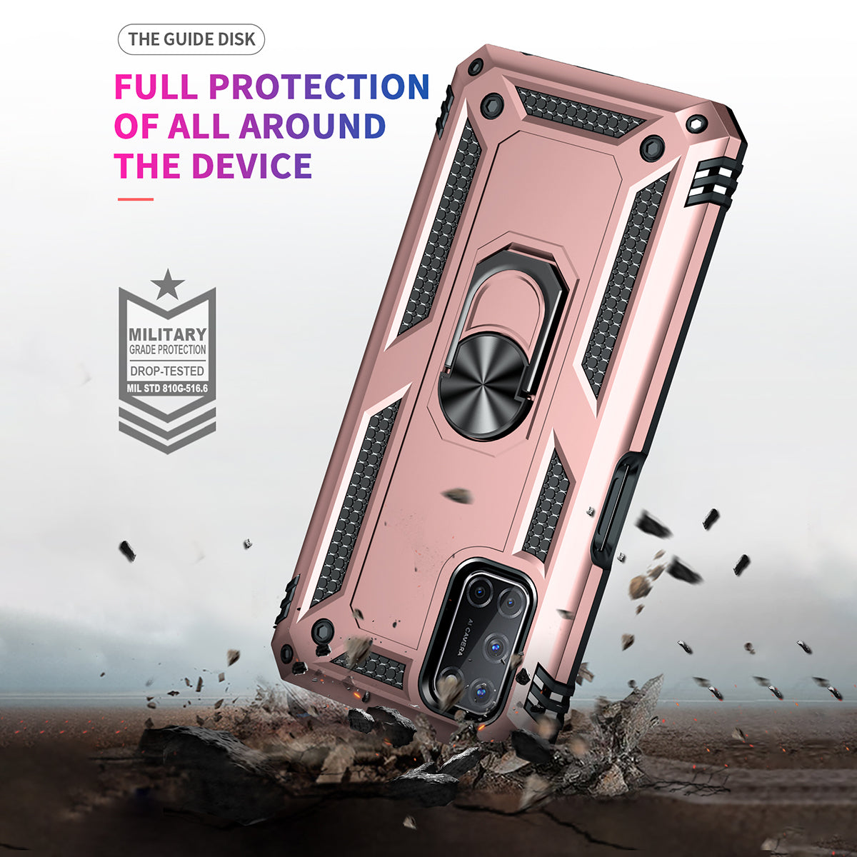 Anti-Fall Phone Hybrid PC + TPU + Metal Phone Case with Finger Ring Kickstand for Oppo A72 / A52 / A92