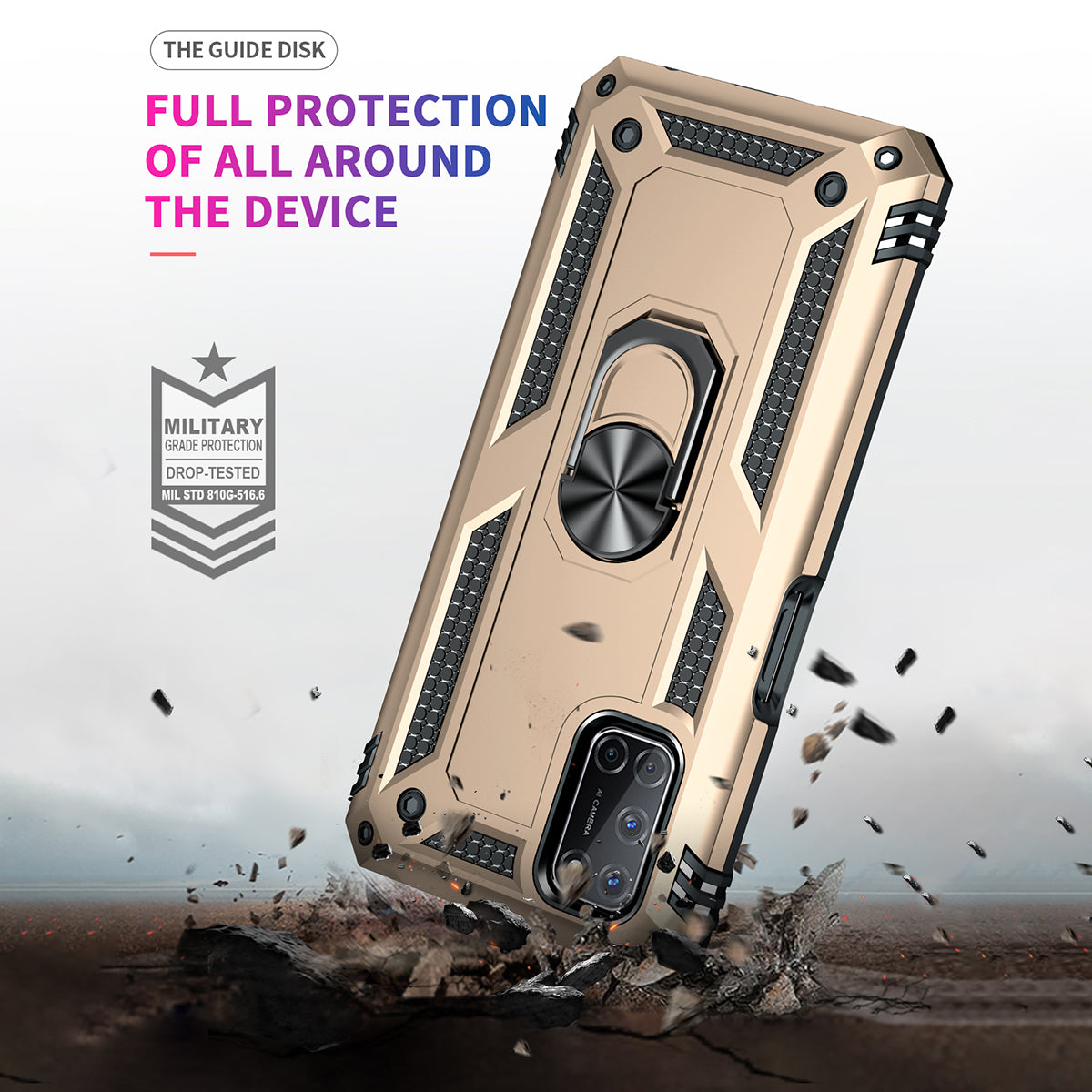 Anti-Fall Phone Hybrid PC + TPU + Metal Phone Case with Finger Ring Kickstand for Oppo A72 / A52 / A92