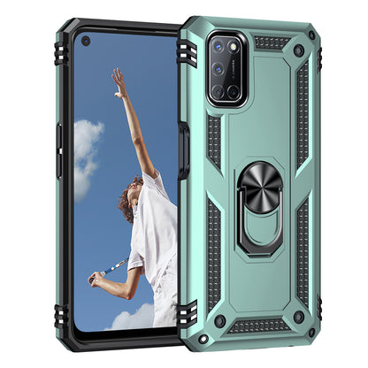 Anti-Fall Phone Hybrid PC + TPU + Metal Phone Case with Finger Ring Kickstand for Oppo A72 / A52 / A92