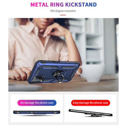 Anti-Fall Phone Hybrid PC + TPU + Metal Phone Case with Finger Ring Kickstand for Oppo A72 / A52 / A92