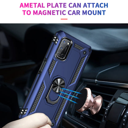 Anti-Fall Phone Hybrid PC + TPU + Metal Phone Case with Finger Ring Kickstand for Oppo A72 / A52 / A92