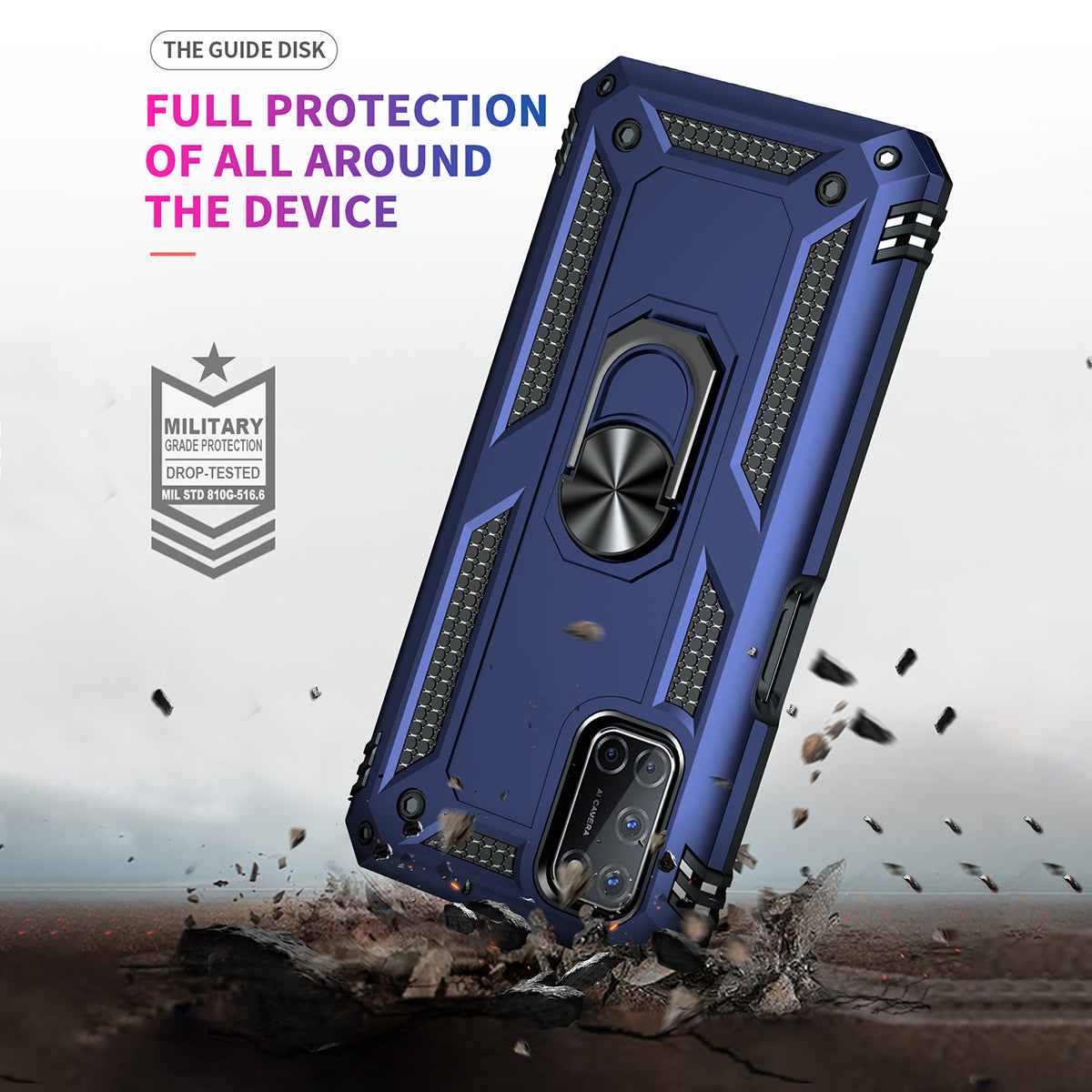 Anti-Fall Phone Hybrid PC + TPU + Metal Phone Case with Finger Ring Kickstand for Oppo A72 / A52 / A92