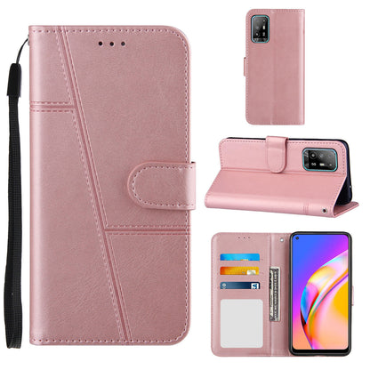 Full Protection Splicing Leather Phone Cover Wallet Stand Case with Strap for Oppo A94 5G