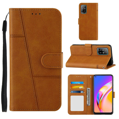 Full Protection Splicing Leather Phone Cover Wallet Stand Case with Strap for Oppo A94 5G