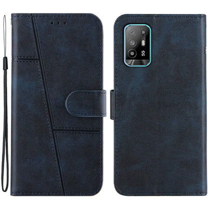 Full Protection Splicing Leather Phone Cover Wallet Stand Case with Strap for Oppo A94 5G