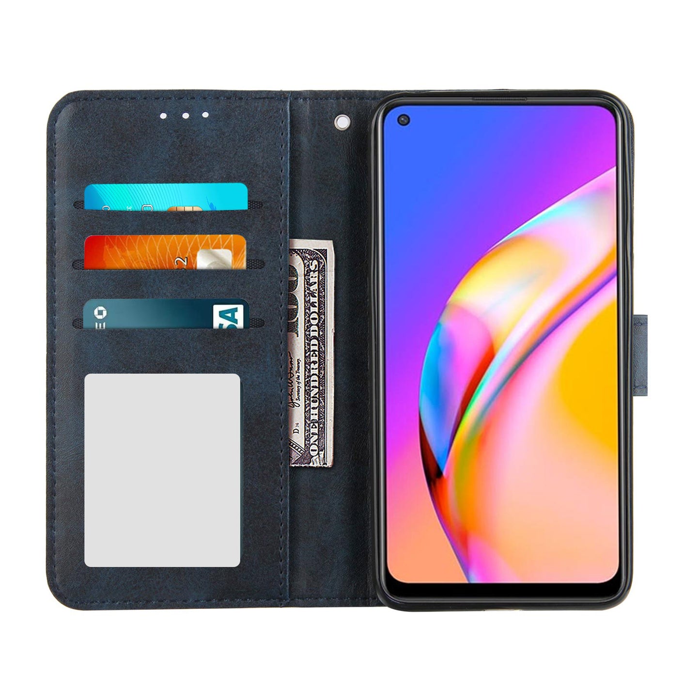 Full Protection Splicing Leather Phone Cover Wallet Stand Case with Strap for Oppo A94 5G