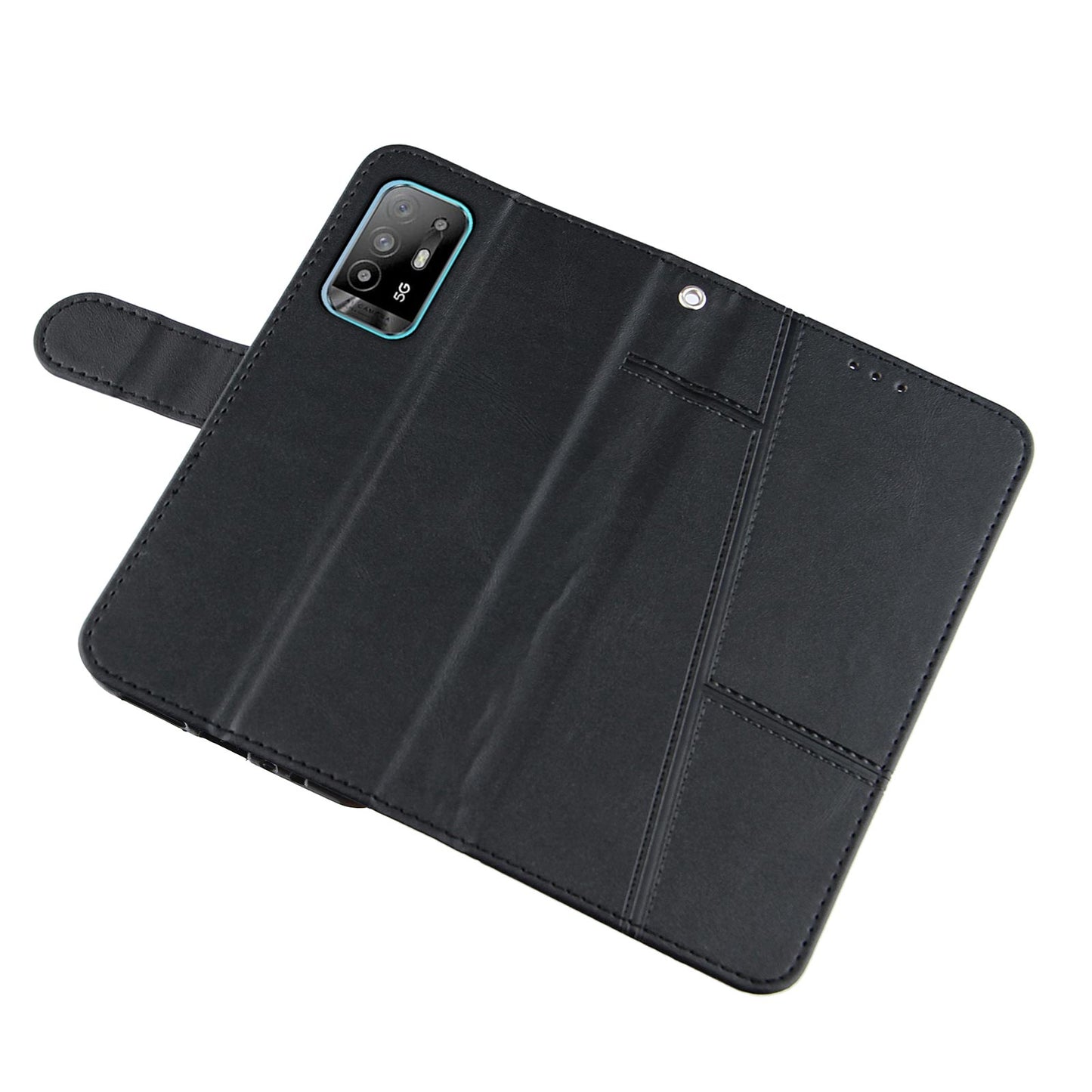 Full Protection Splicing Leather Phone Cover Wallet Stand Case with Strap for Oppo A94 5G