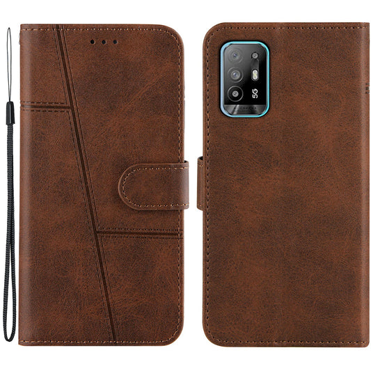 Full Protection Splicing Leather Phone Cover Wallet Stand Case with Strap for Oppo A94 5G