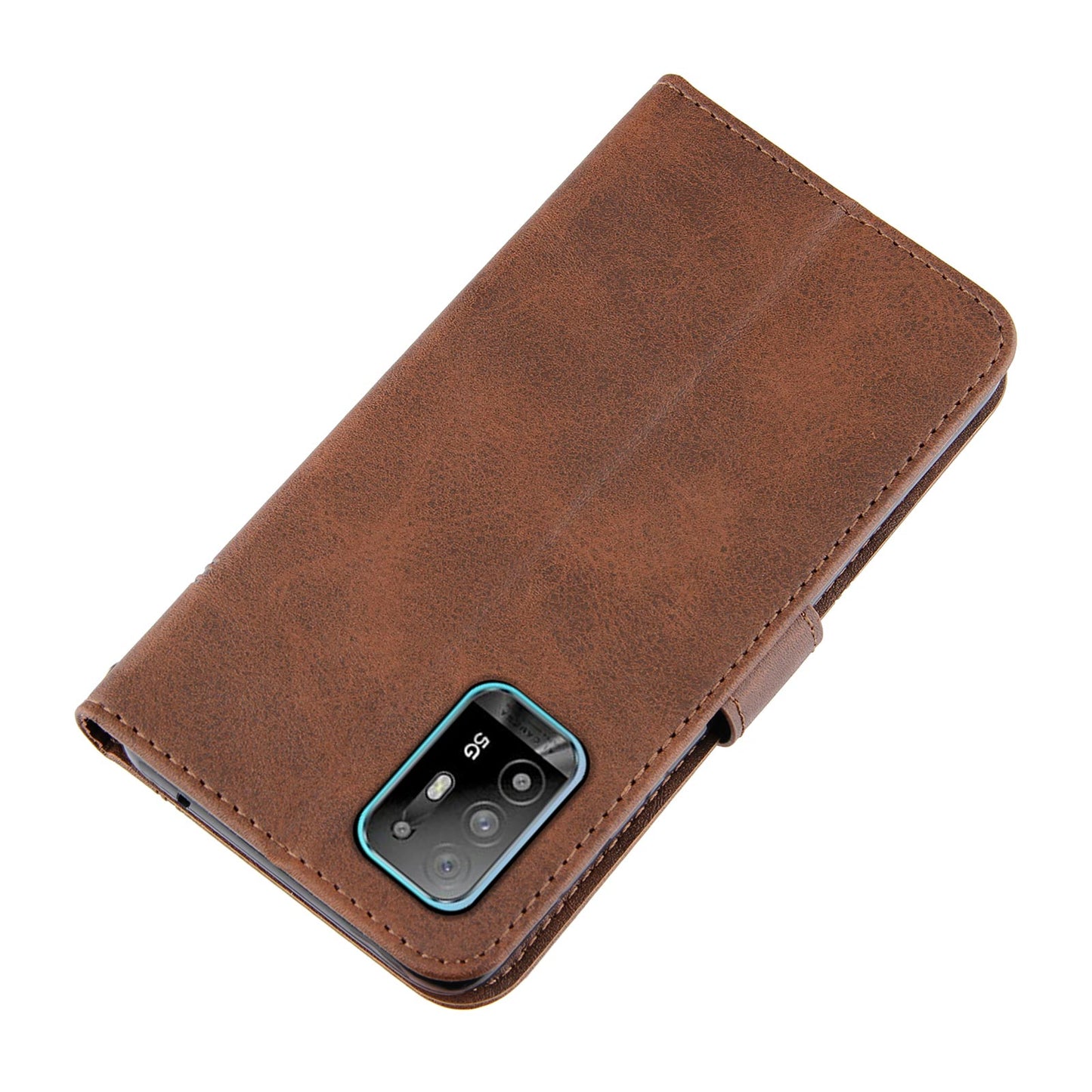 Full Protection Splicing Leather Phone Cover Wallet Stand Case with Strap for Oppo A94 5G