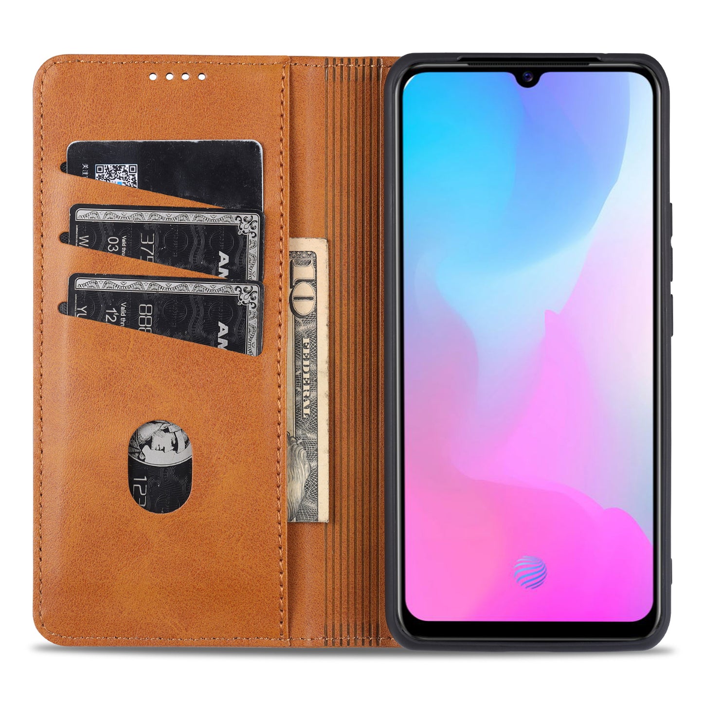 AZNS Stand Wallet Case Auto-absorbed Magnetic Leather Phone Shell for vivo V21 4G