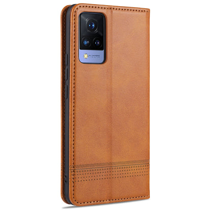 AZNS Stand Wallet Case Auto-absorbed Magnetic Leather Phone Shell for vivo V21 4G