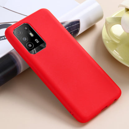 Solid Color Liquid Silicone Soft Phone Case Protective Shell with Strap for Oppo F19 Pro+ 5G