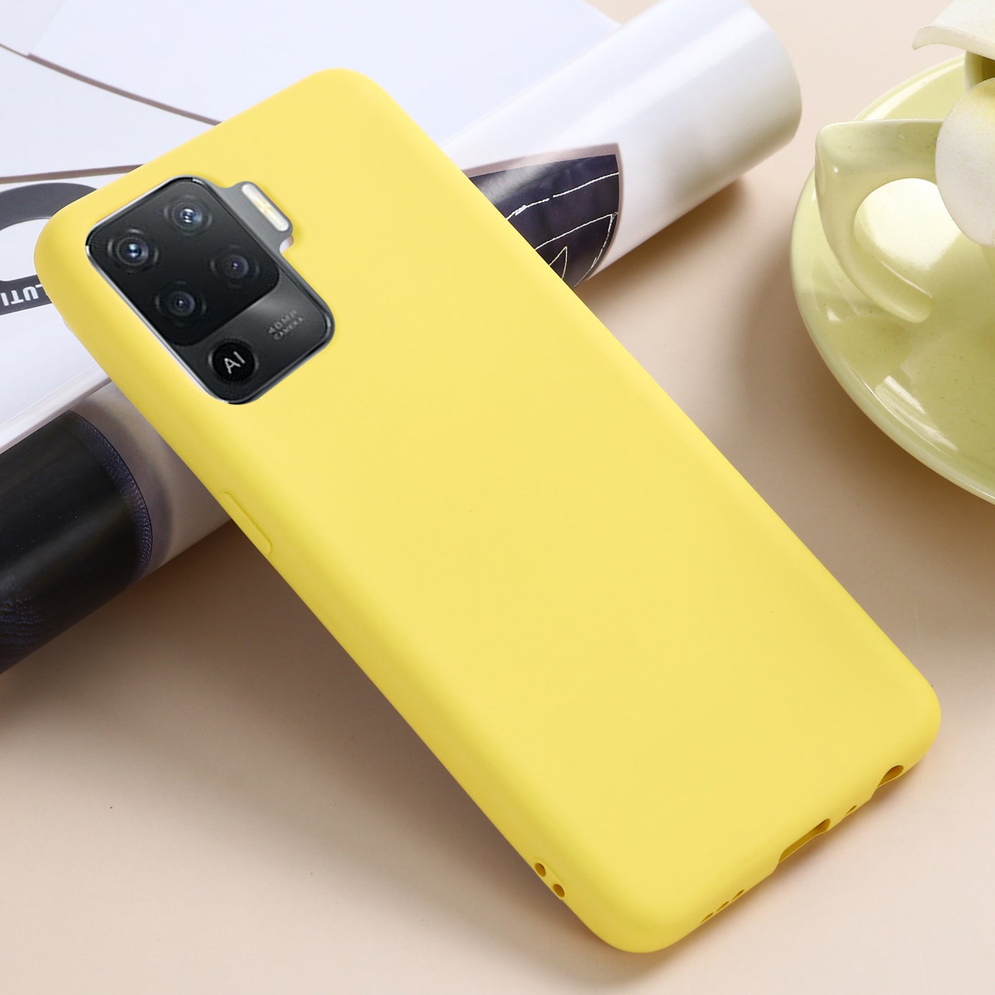 Solid Color Liquid Silicone Soft Phone Case Protective Shell with Strap for Oppo A94 / Reno5 F / F19 Pro / Reno5 Lite